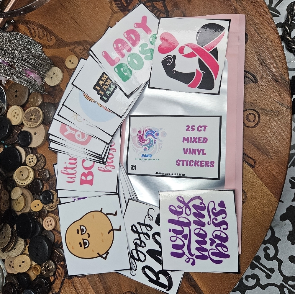25 Count Mixed Vinyl Stickers Handmade